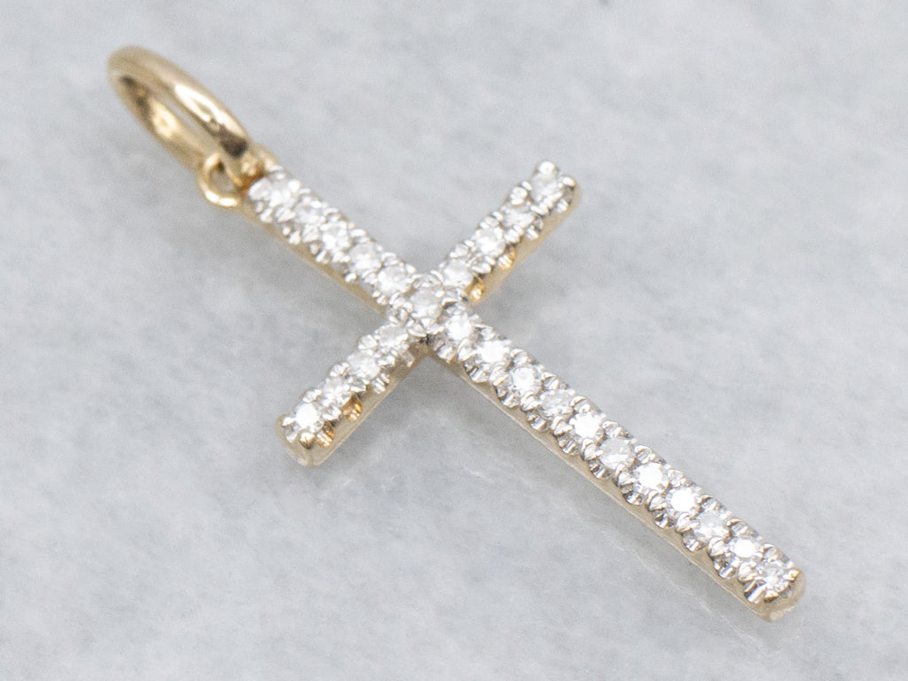 Sparkling Gold and Diamond Cross Pendant