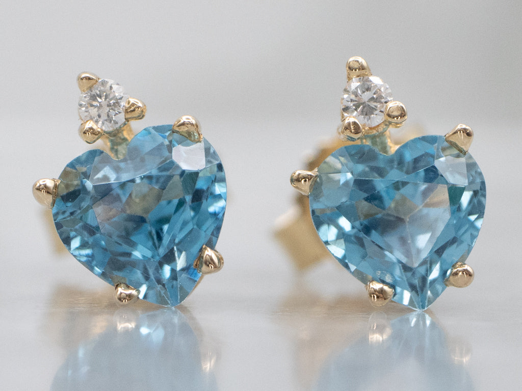 Heart-Cut Blue Topaz and Diamond Gold Stud Earrings