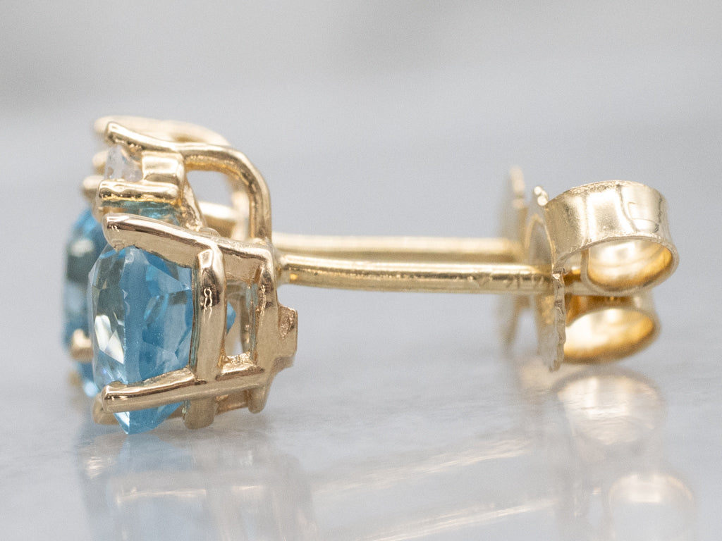 Heart-Cut Blue Topaz and Diamond Gold Stud Earrings