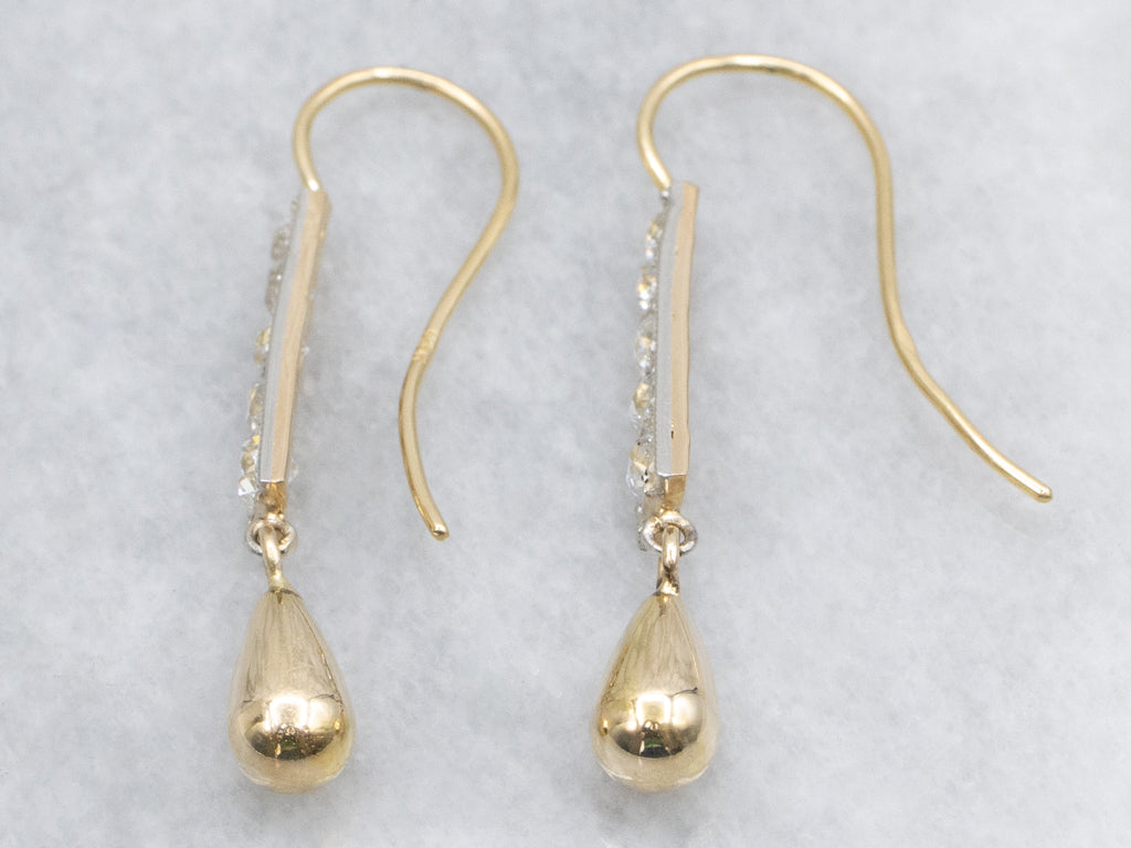 Old Mine Cut Diamond Two-Tone Gold Teardrop Earrings