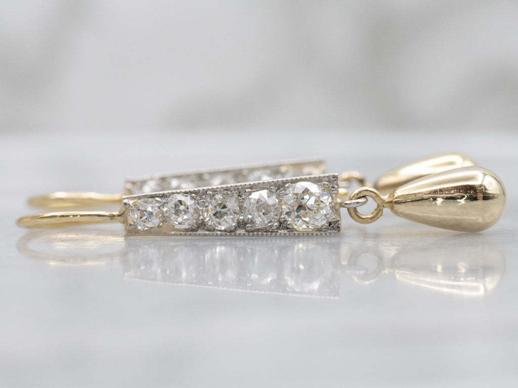 Old Mine Cut Diamond Two-Tone Gold Teardrop Earrings