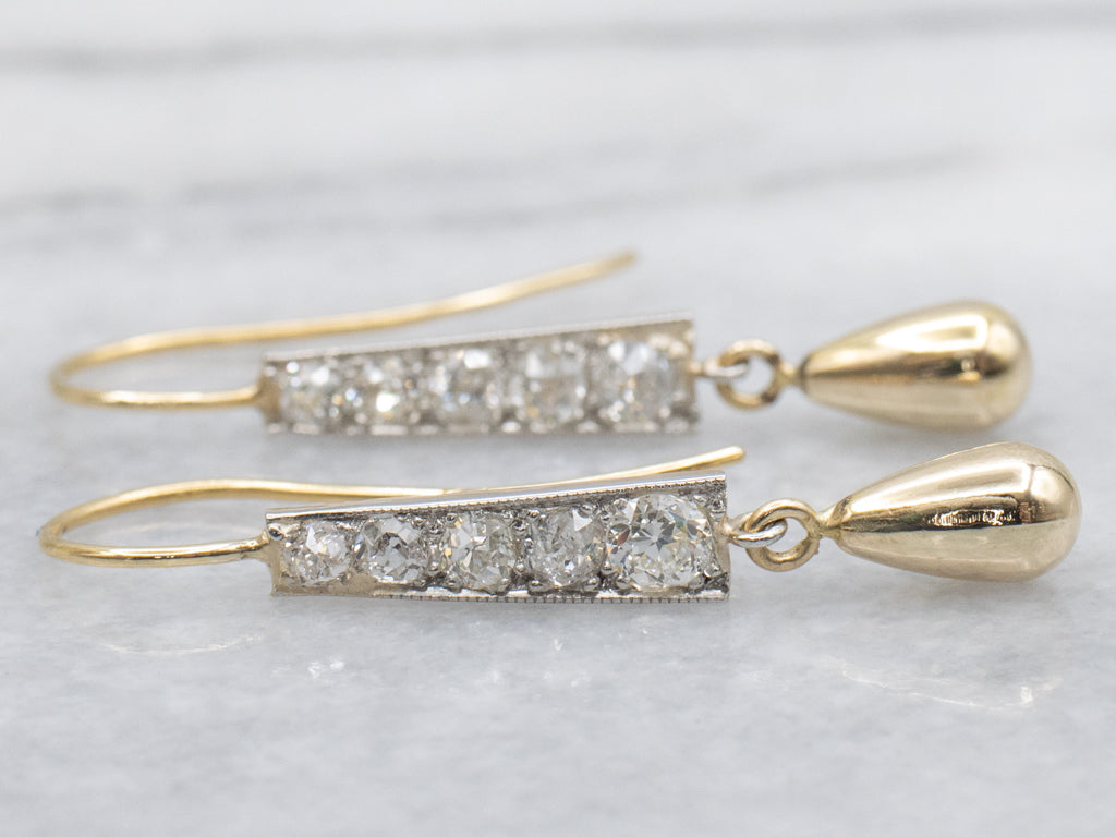Old Mine Cut Diamond Two-Tone Gold Teardrop Earrings