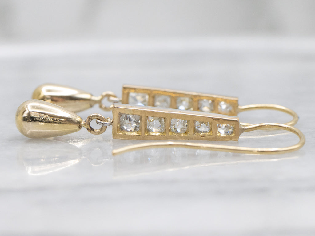Old Mine Cut Diamond Two-Tone Gold Teardrop Earrings