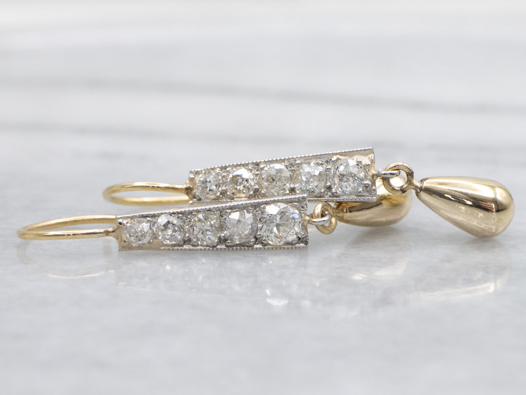 Old Mine Cut Diamond Two-Tone Gold Teardrop Earrings