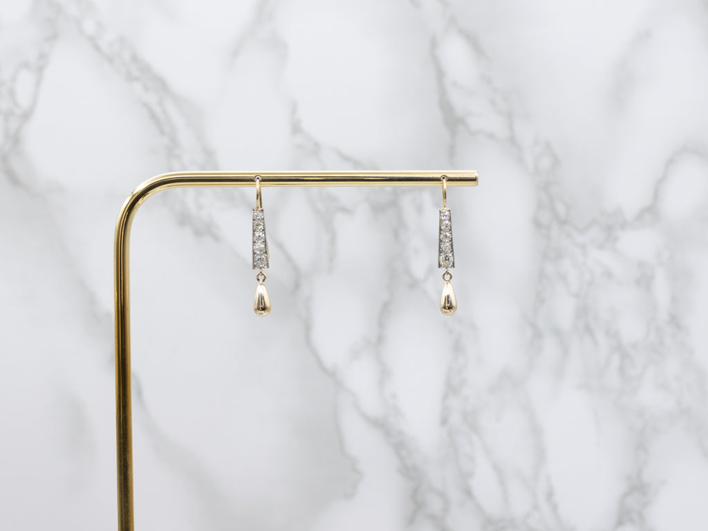 Old Mine Cut Diamond Two-Tone Gold Teardrop Earrings