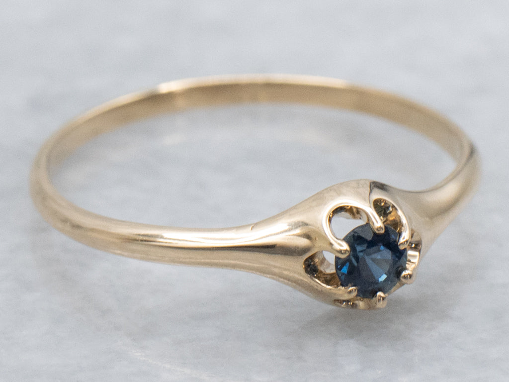 Dark Blue Sapphire Solitaire Yellow Gold Ring