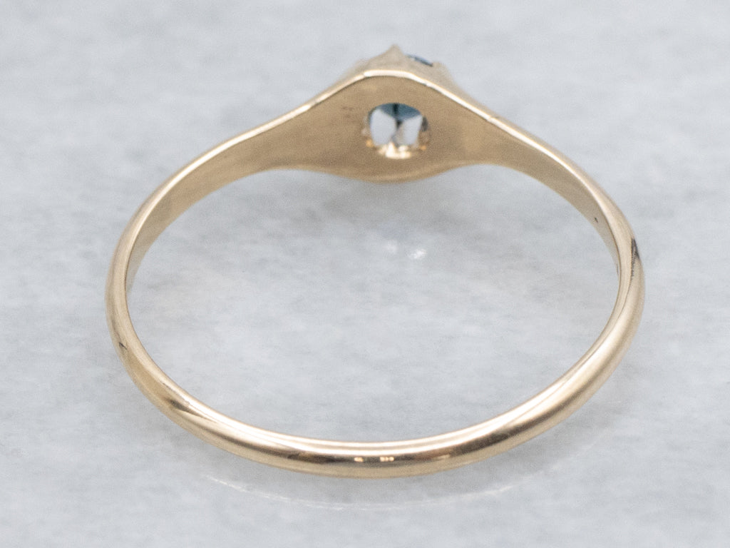 Dark Blue Sapphire Solitaire Yellow Gold Ring