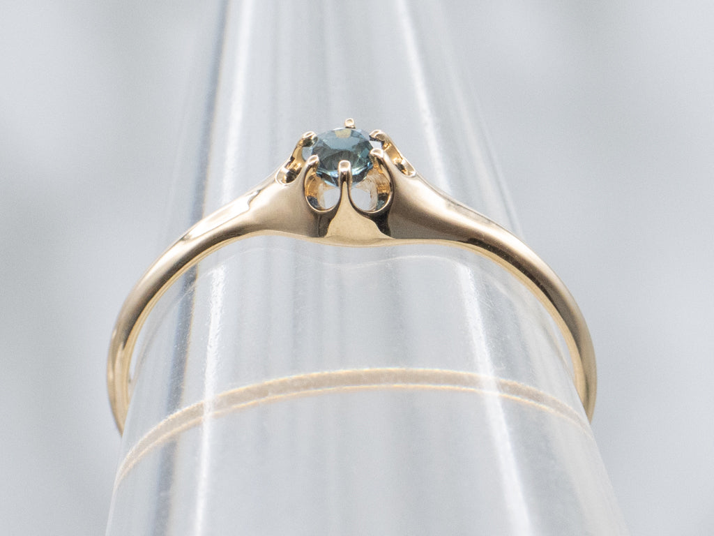 Dark Blue Sapphire Solitaire Yellow Gold Ring