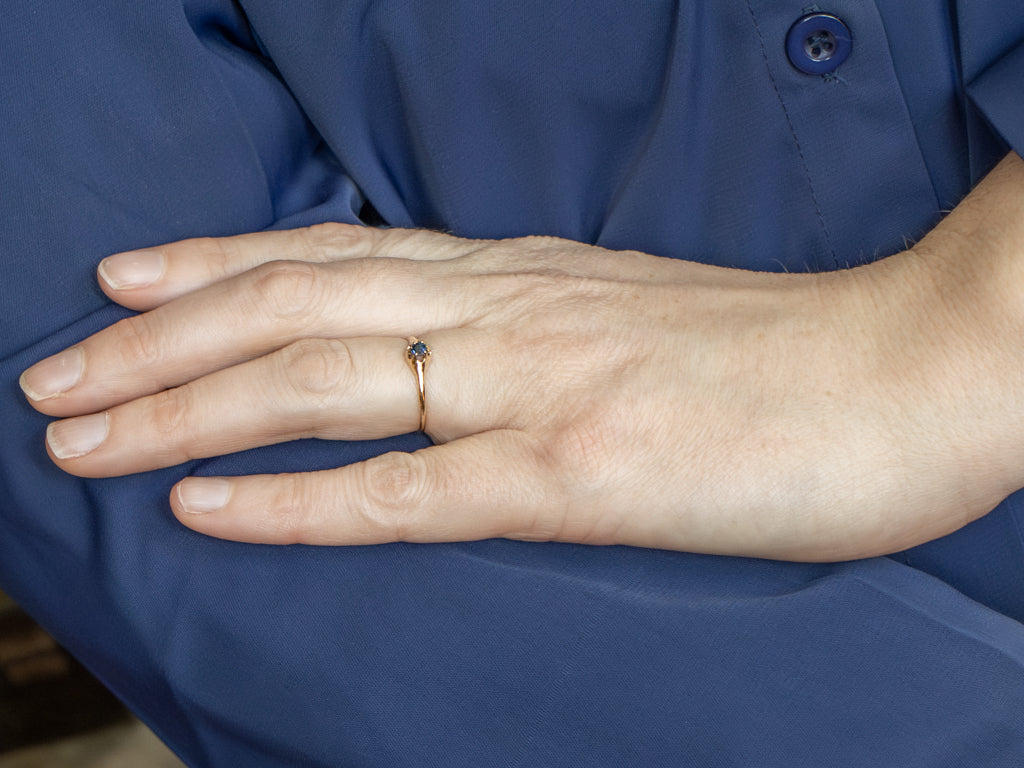 Dark Blue Sapphire Solitaire Yellow Gold Ring