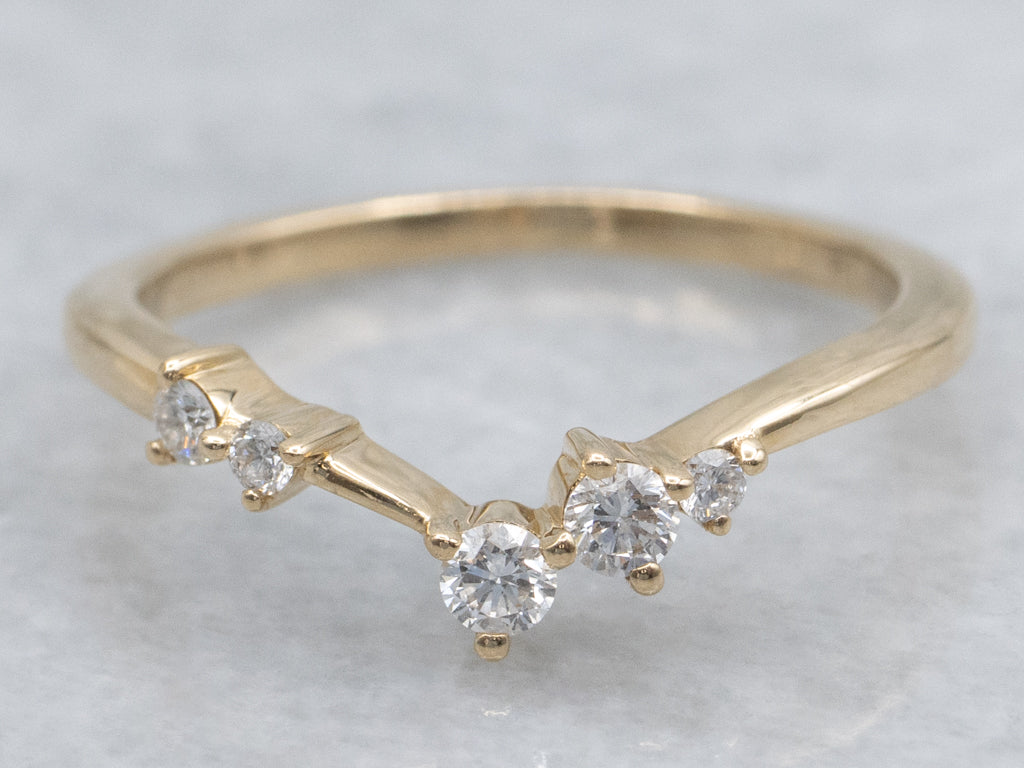 Brilliant Diamond Abstract Yellow Gold V-Band