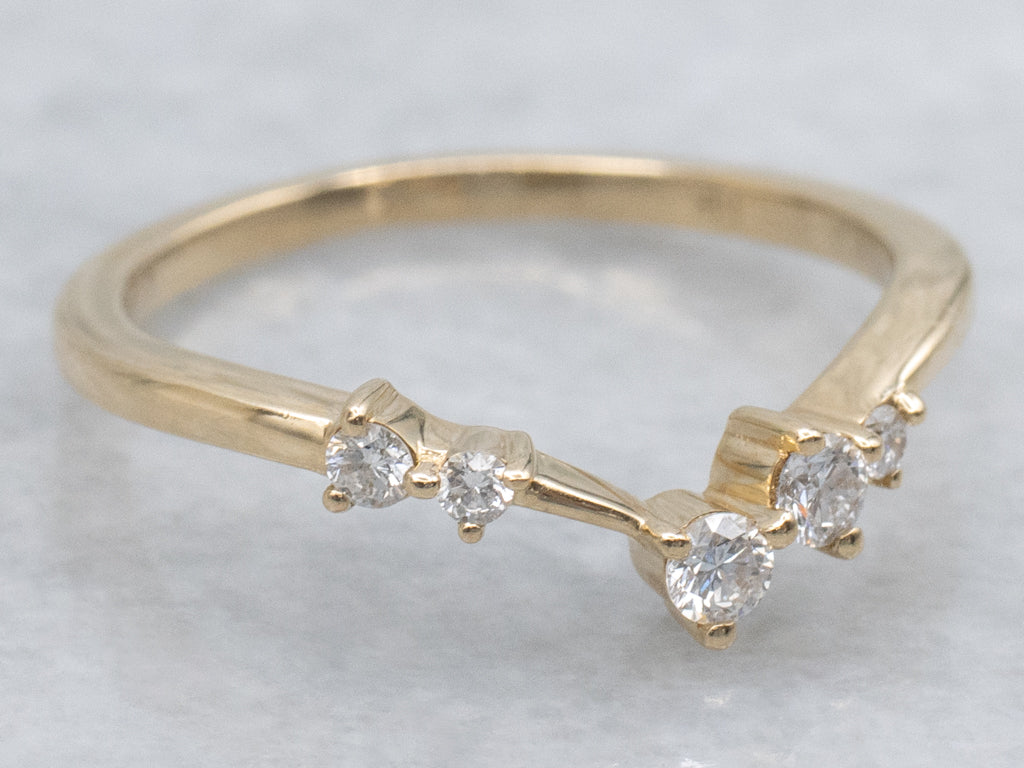 Brilliant Diamond Abstract Yellow Gold V-Band