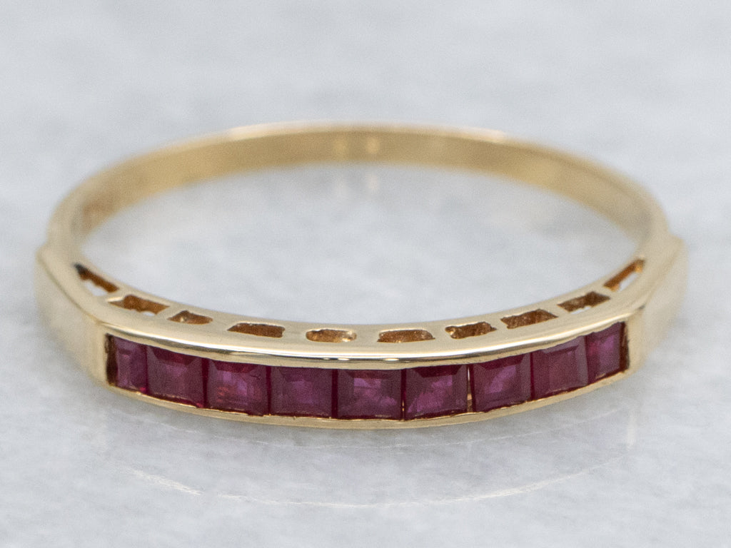 18-Karat Gold Square-Cut Ruby Channel-Set Gemstone Band