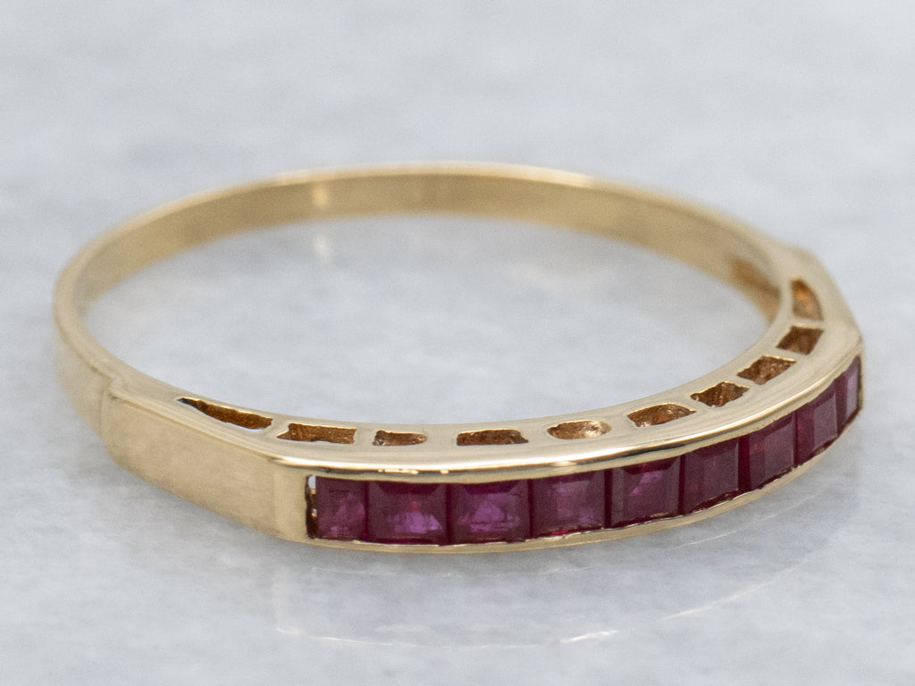 18-Karat Gold Square-Cut Ruby Channel-Set Gemstone Band