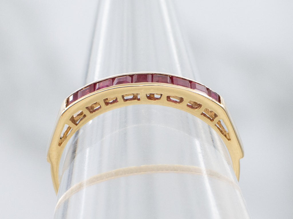 18-Karat Gold Square-Cut Ruby Channel-Set Gemstone Band