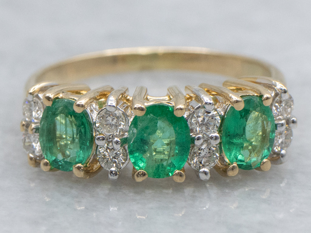 Three-Stone Emerald and Diamond Gemstone Ring