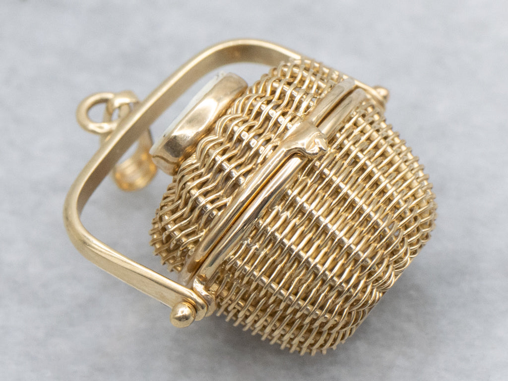 Vintage Gold Nantucket Basket Charm Pendant with Scrimshaw Top