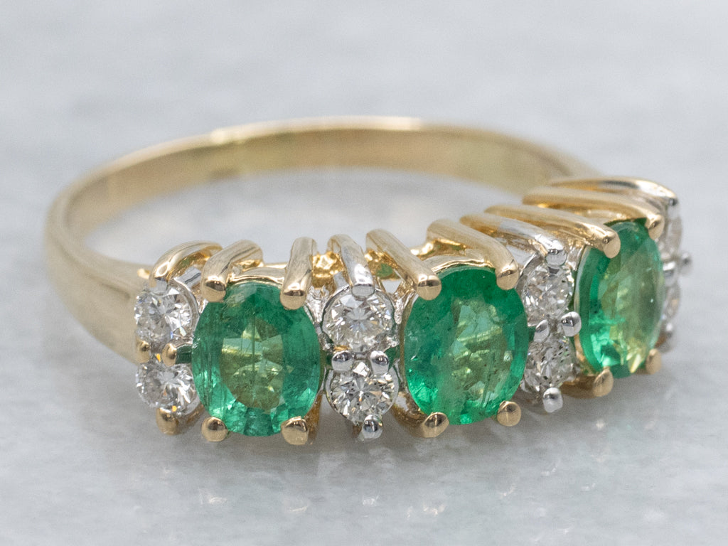 Three-Stone Emerald and Diamond Gemstone Ring