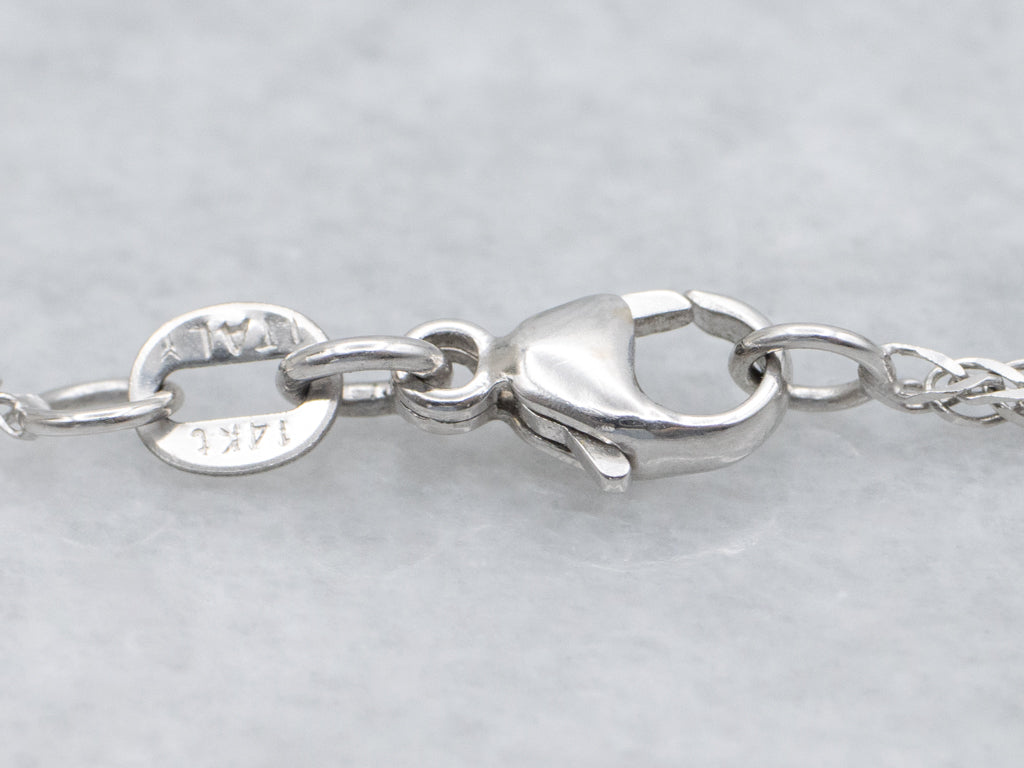 Grey Pearl and Diamond Drop Botanical White Gold Necklace