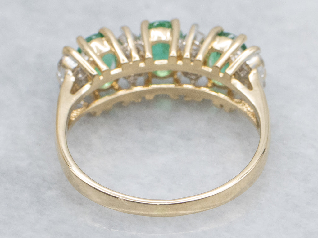 Three-Stone Emerald and Diamond Gemstone Ring