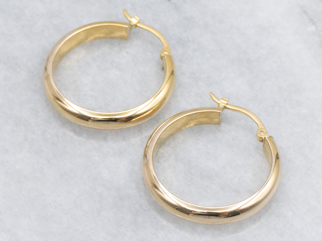 Half-Round Polished Yellow Gold Hoop Earrings