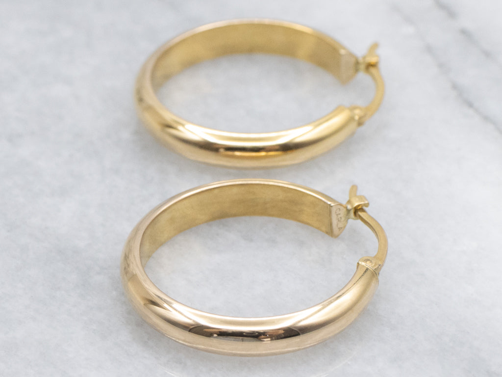 Half-Round Polished Yellow Gold Hoop Earrings