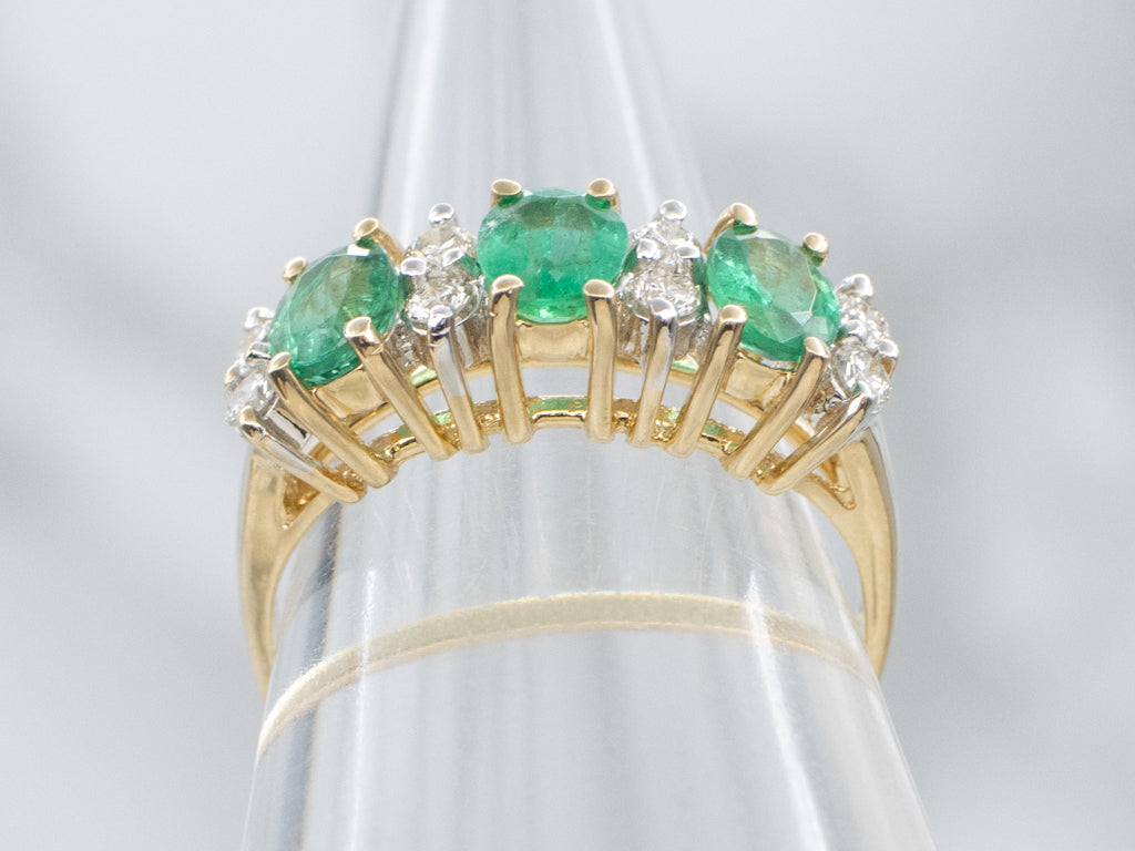Three-Stone Emerald and Diamond Gemstone Ring