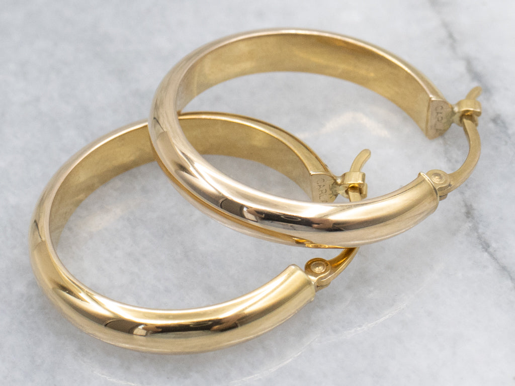 Half-Round Polished Yellow Gold Hoop Earrings