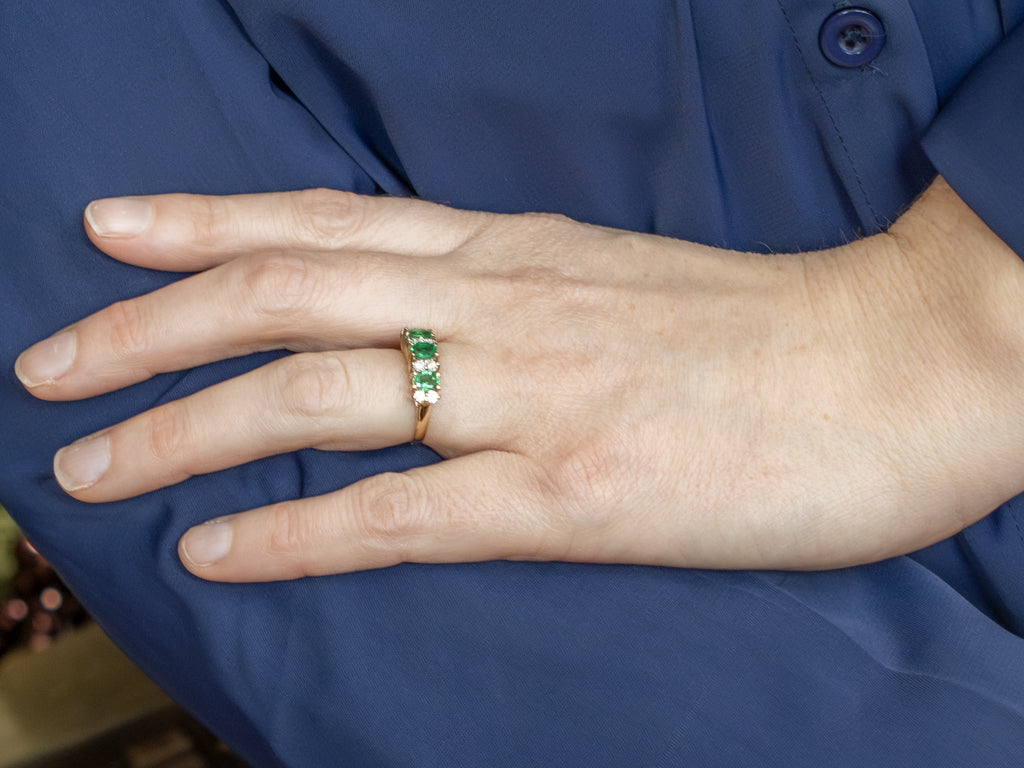 Three-Stone Emerald and Diamond Gemstone Ring