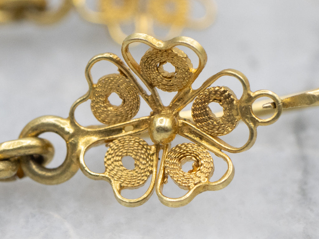 Vintage 18K Yellow Gold Quilled Filigree Drop Earrings