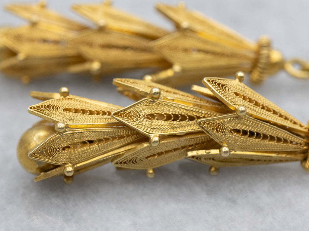 Vintage 18K Yellow Gold Quilled Filigree Drop Earrings