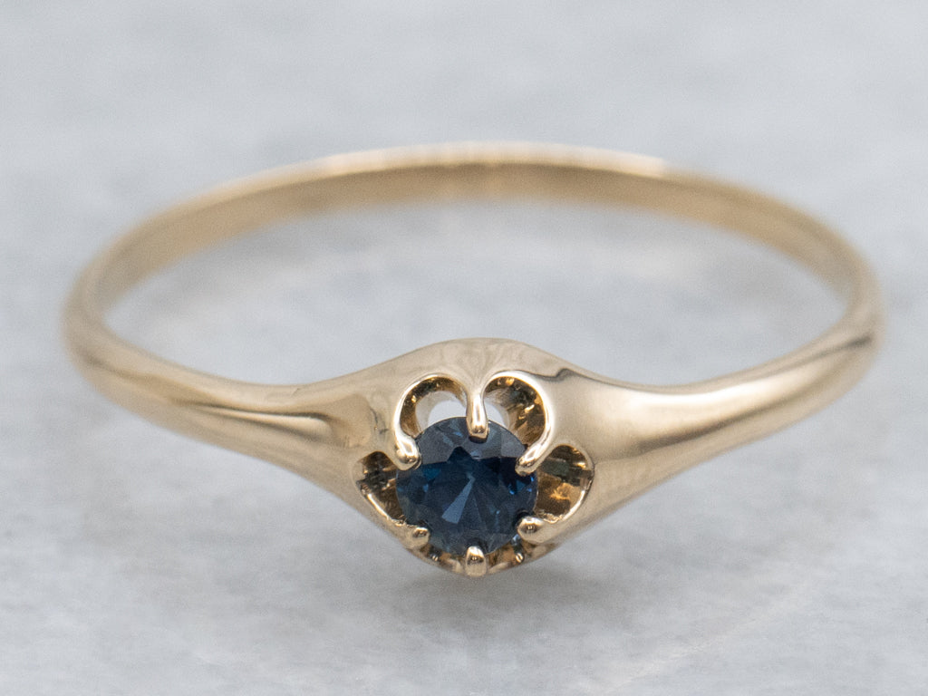 Dark Blue Sapphire Solitaire Yellow Gold Ring