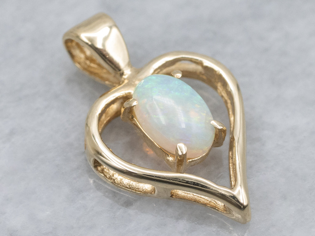 Australian Opal Yellow Gold Heart Pendant