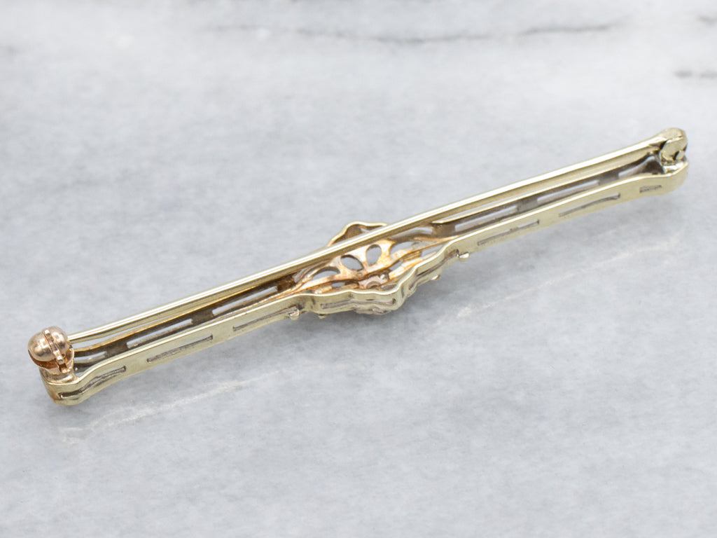 Old Mine Cut Diamond Cluster Elongated Floral Bar Pin