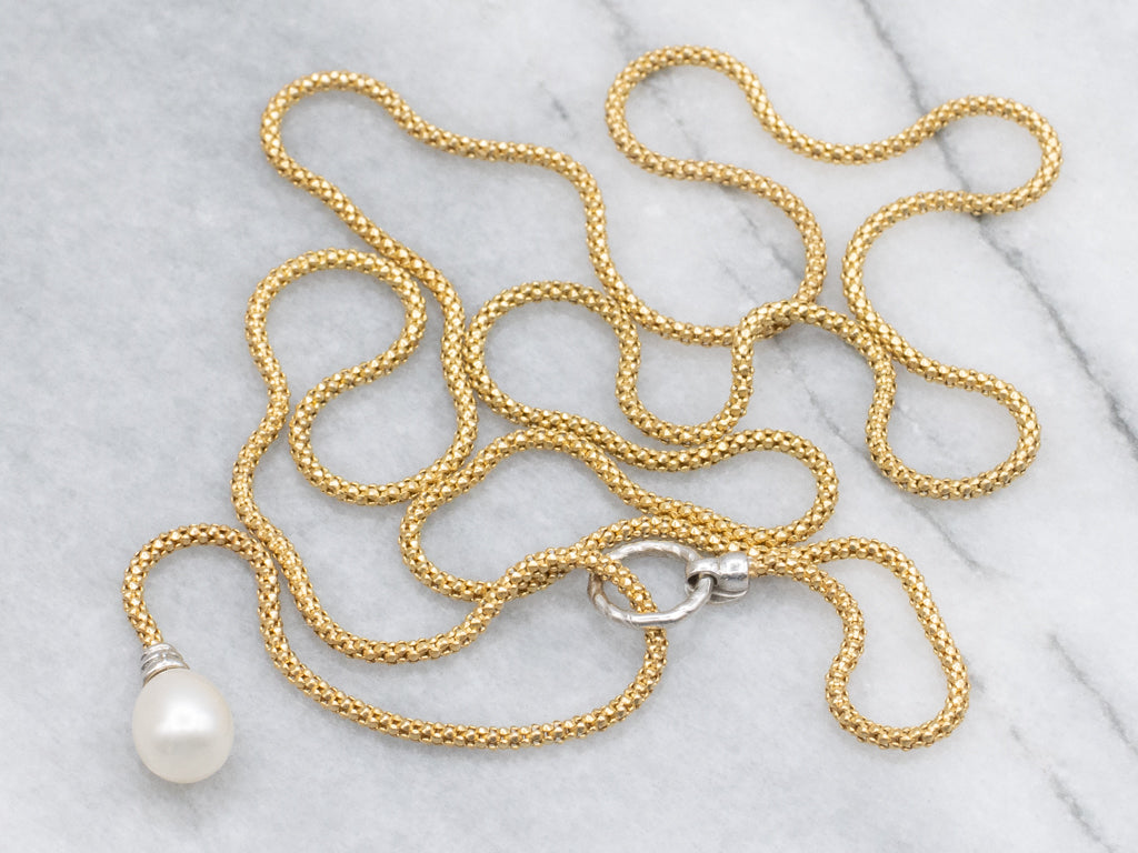 Freshwater Pearl Drop Italian Gold Lariat Necklace