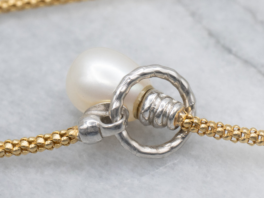 Freshwater Pearl Drop Italian Gold Lariat Necklace