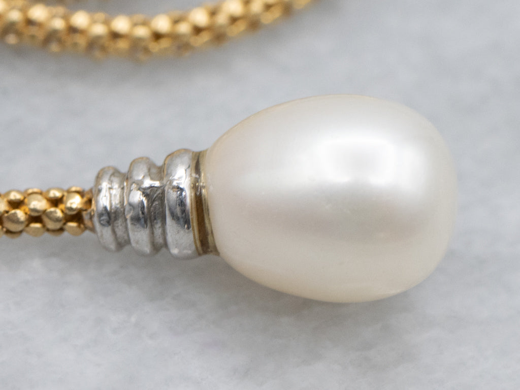 Freshwater Pearl Drop Italian Gold Lariat Necklace