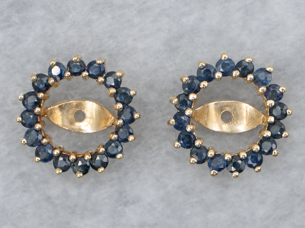 Sapphire Halo Yellow Gold Earring Jackets