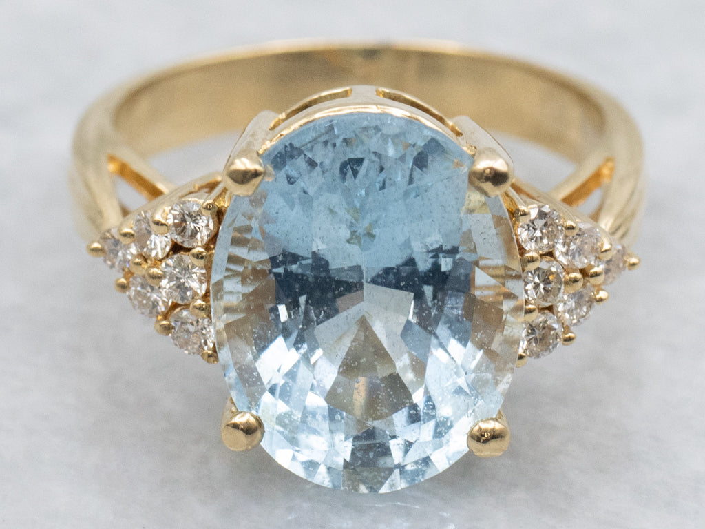 Yellow 18-Karat Gold Aquamarine and Diamond Ring