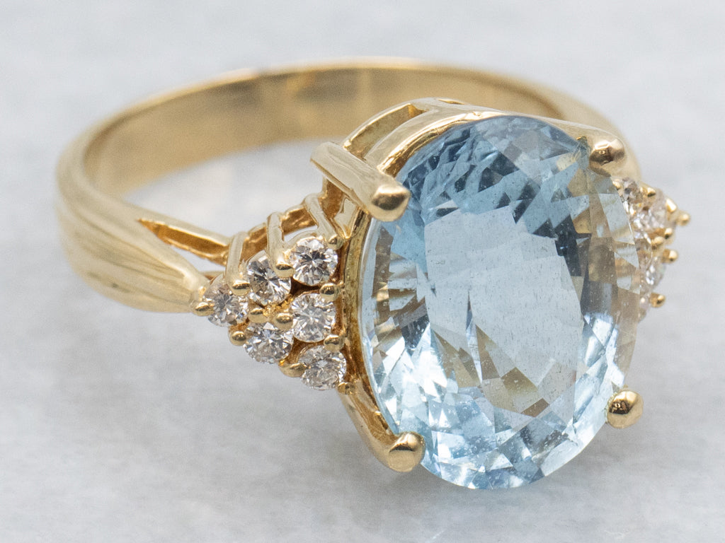 Yellow 18-Karat Gold Aquamarine and Diamond Ring