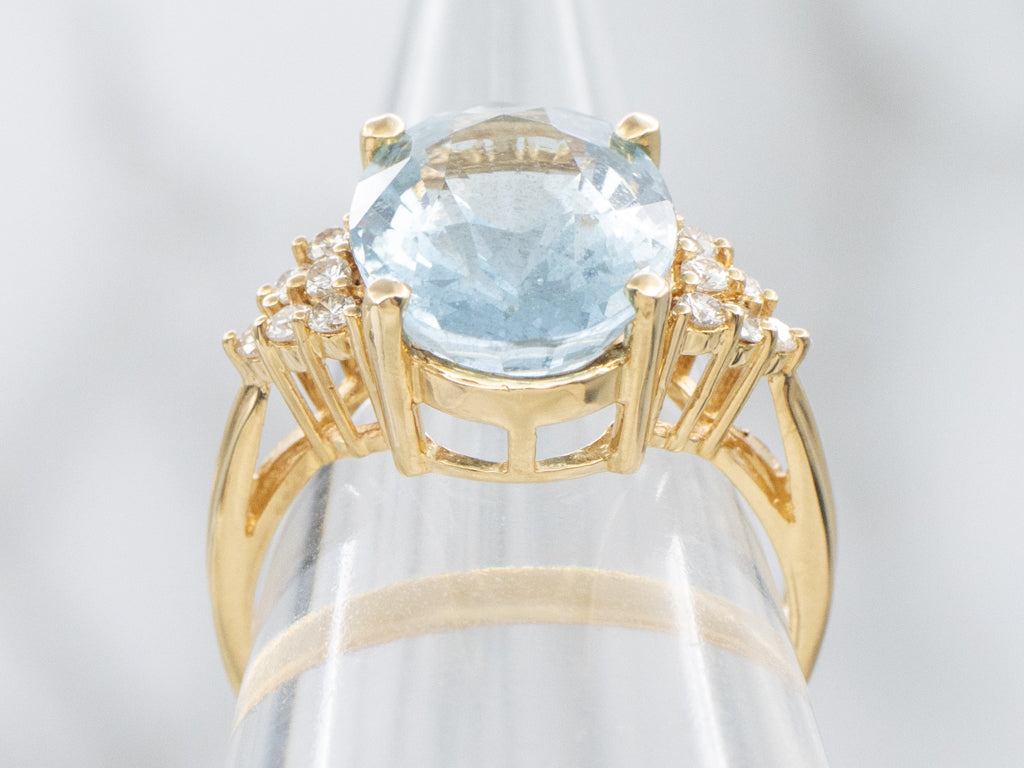Yellow 18-Karat Gold Aquamarine and Diamond Ring