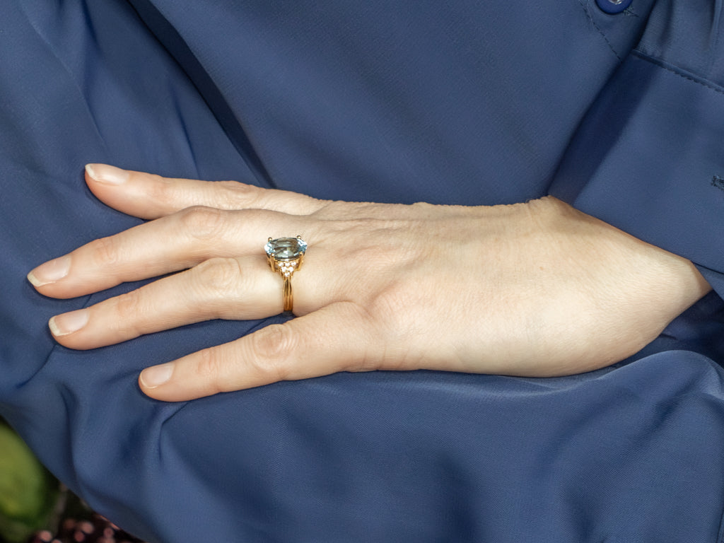 Yellow 18-Karat Gold Aquamarine and Diamond Ring