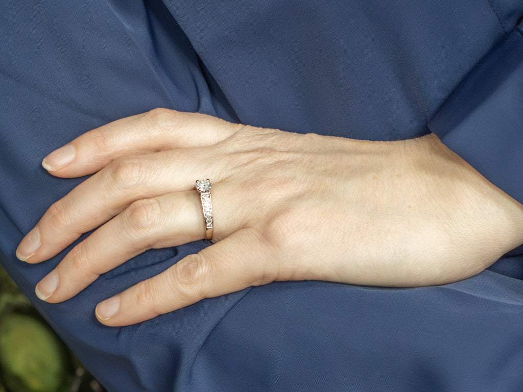 GIA Certified Diamond Engraved White Gold Engagement Ring