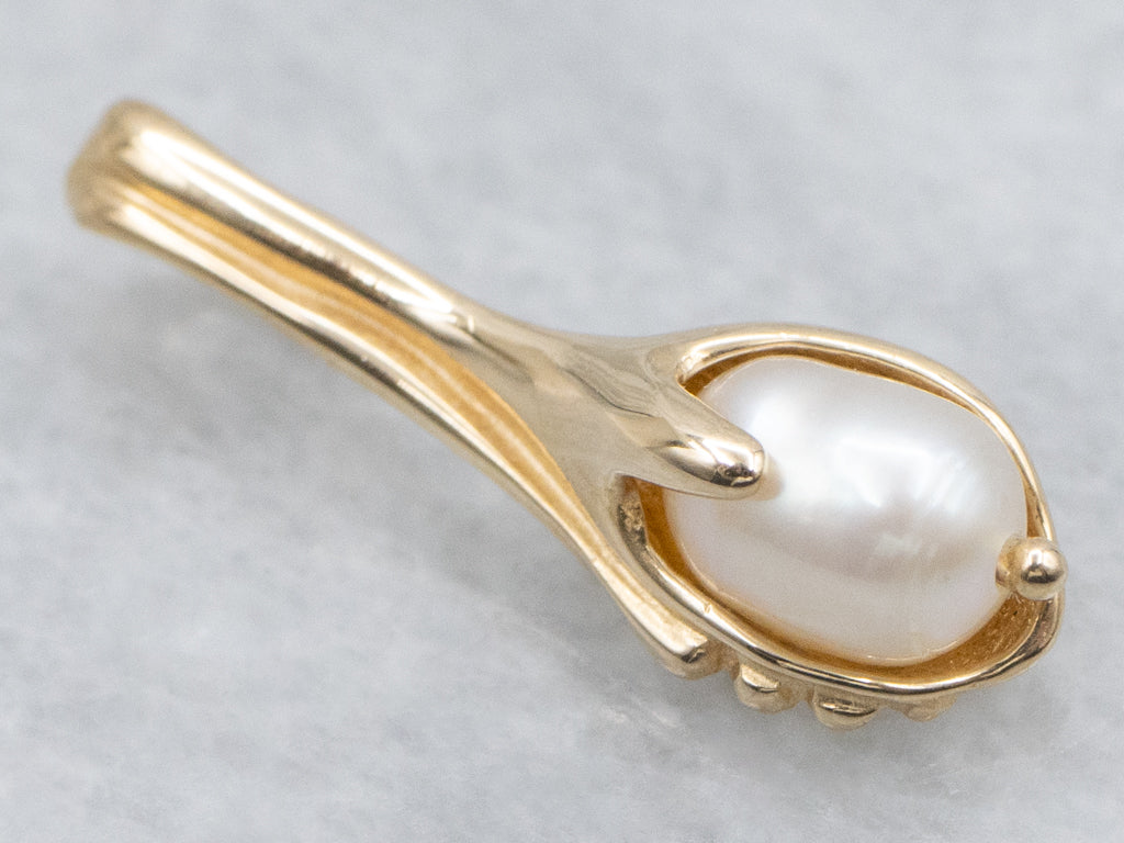 Modernist Gold Freshwater Pearl Drop Pendant