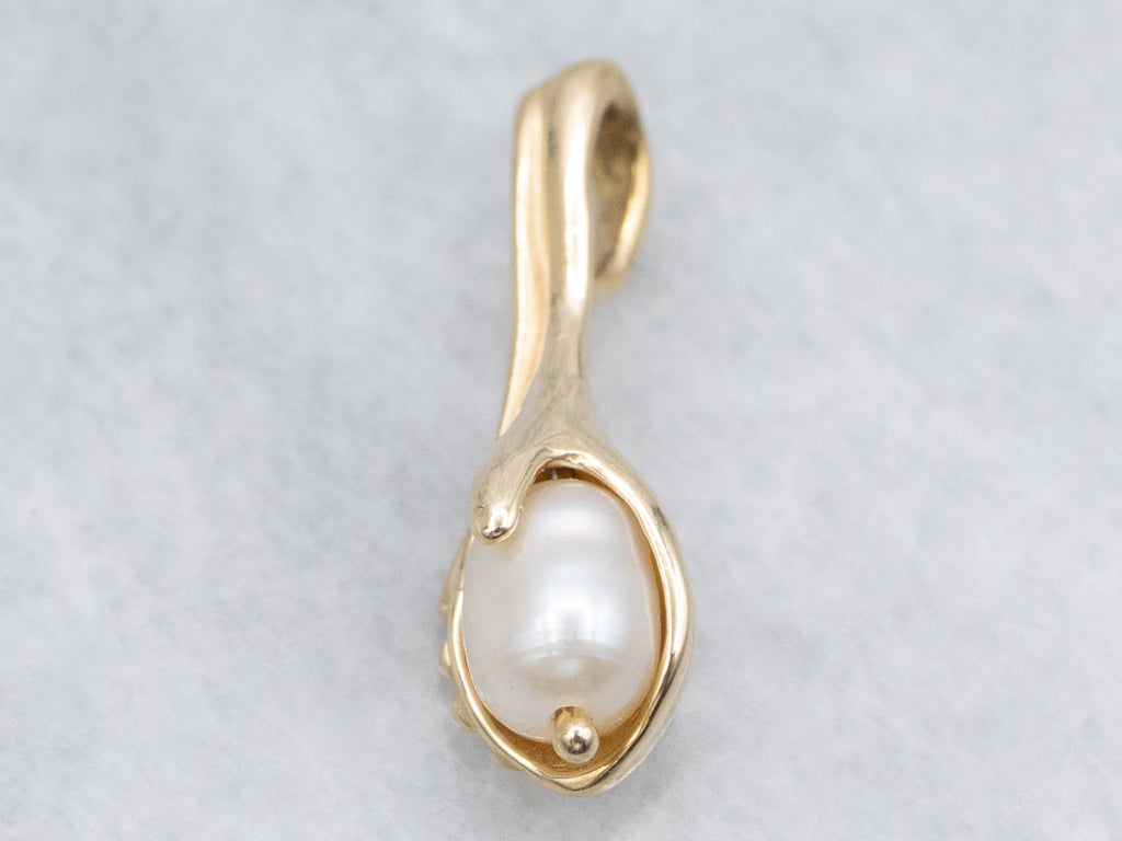 Modernist Gold Freshwater Pearl Drop Pendant