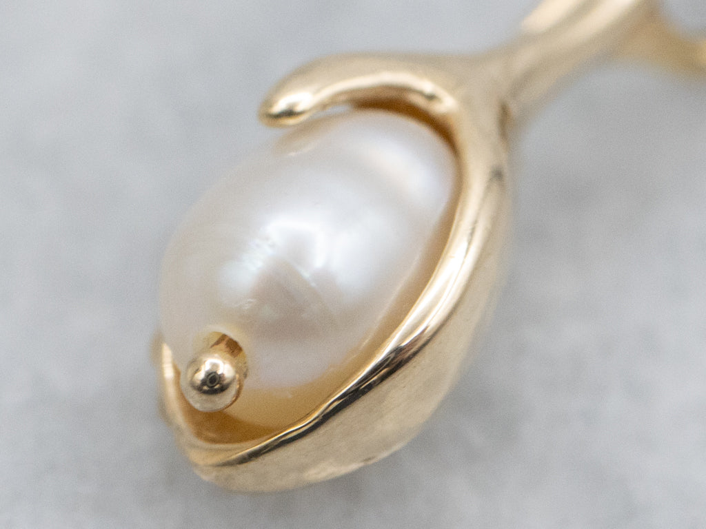 Modernist Gold Freshwater Pearl Drop Pendant