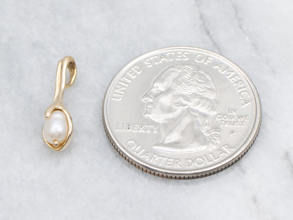 Modernist Gold Freshwater Pearl Drop Pendant
