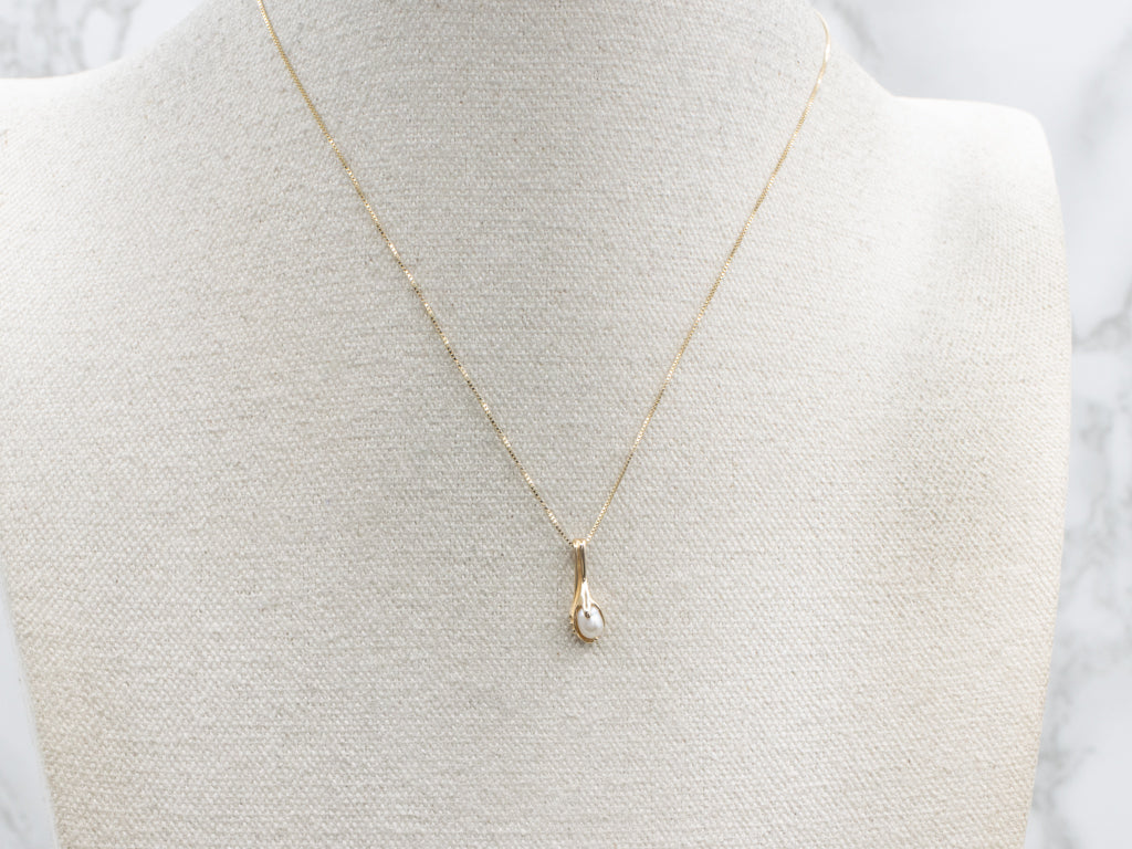 Modernist Gold Freshwater Pearl Drop Pendant