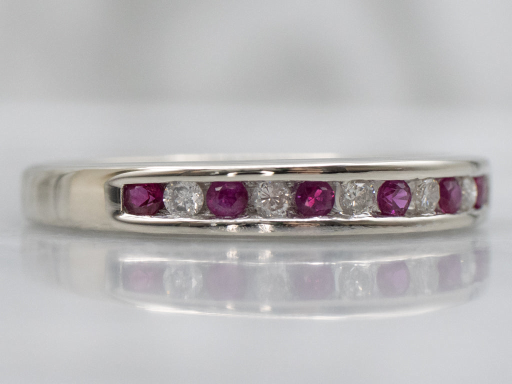 Channel-Set Ruby and Diamond White Gold Band