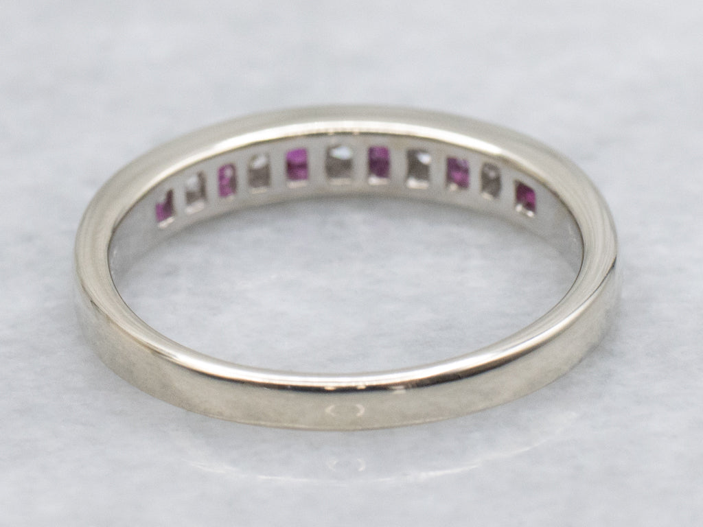 Channel-Set Ruby and Diamond White Gold Band