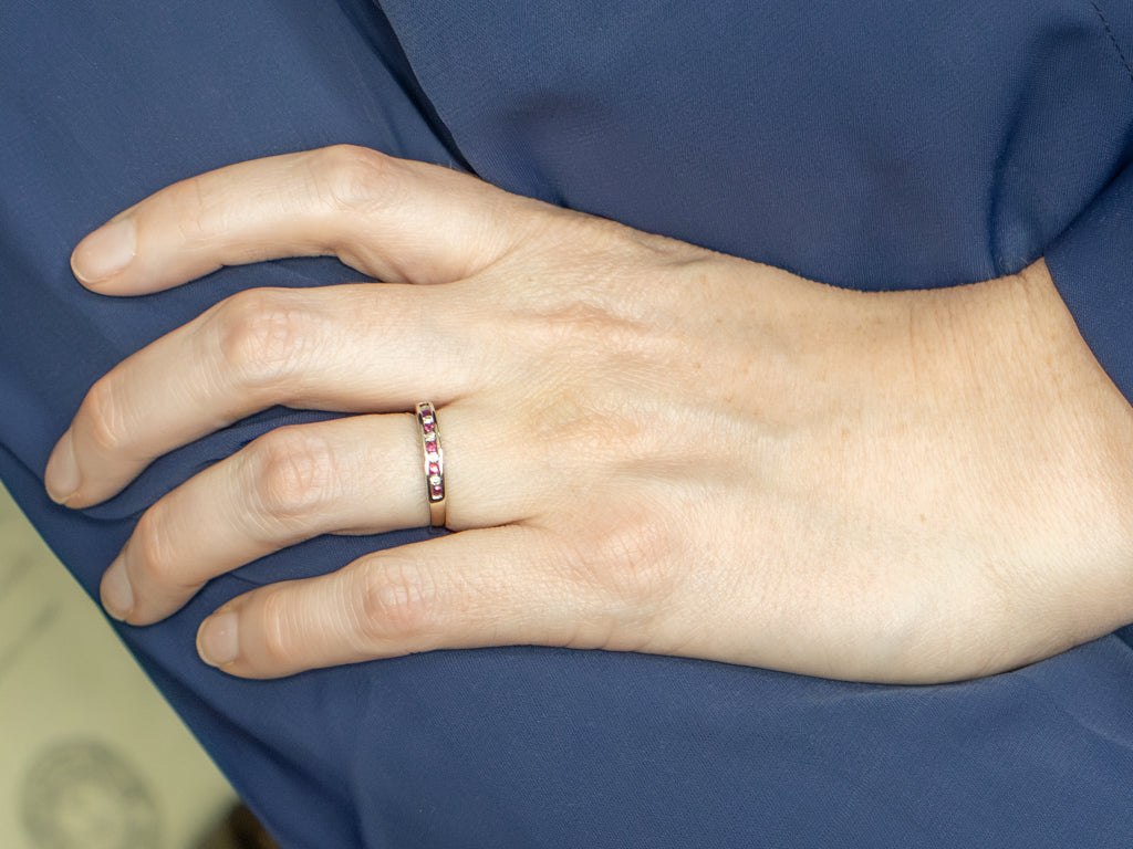 Channel-Set Ruby and Diamond White Gold Band